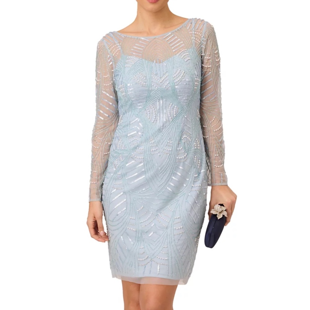 Adrianna Papell: Embellished Long-Sleeve Sheath Dress (NWT)